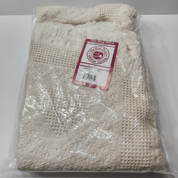 NWT The Rug Barn "Colonial Hearts" Fringed Natural 100% Cotton Throw 46"x67" USA - Picture 4 of 6